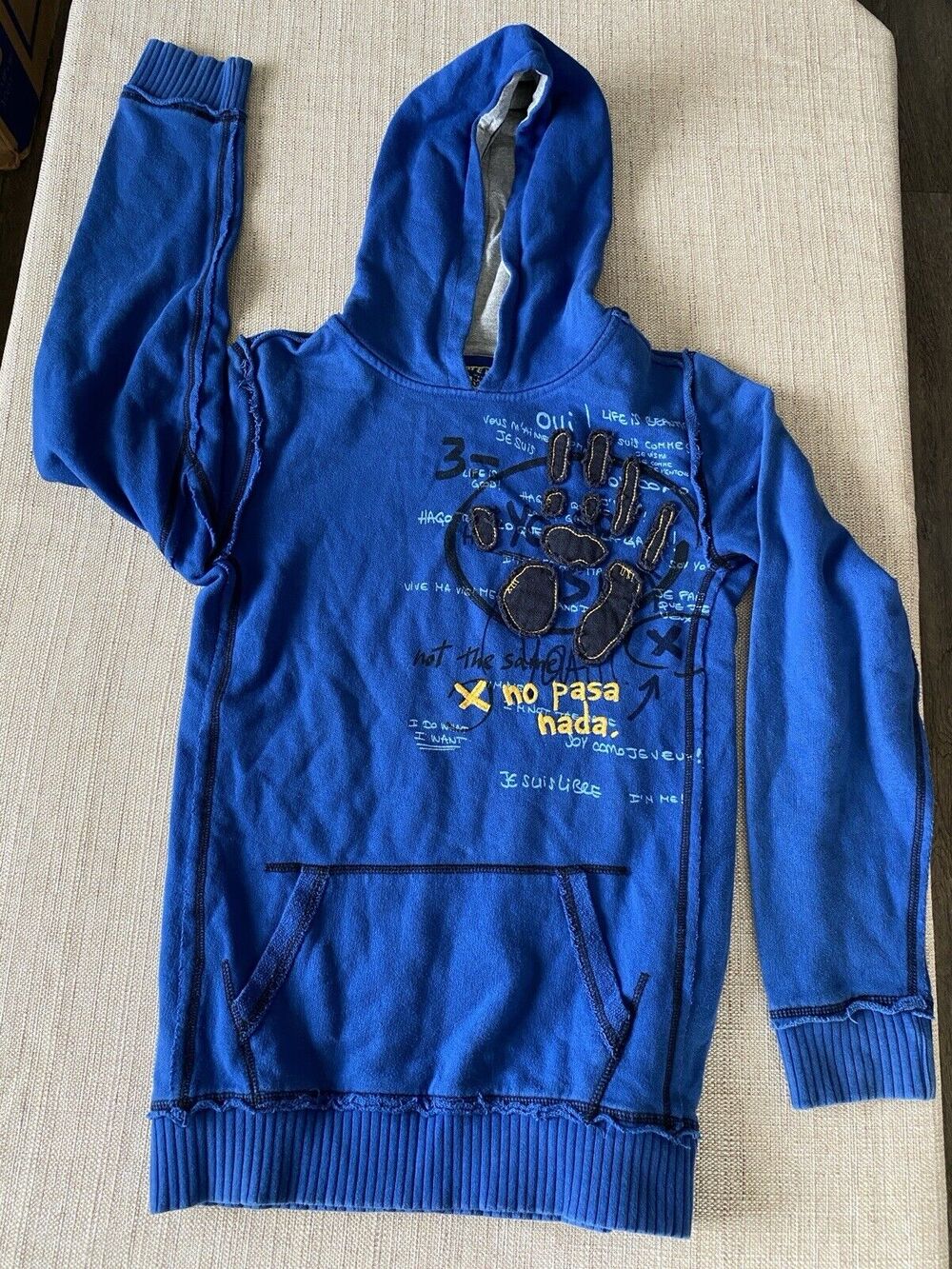 DESIGUAL Blue thick fleecy hoodie with applique hand 13-14
